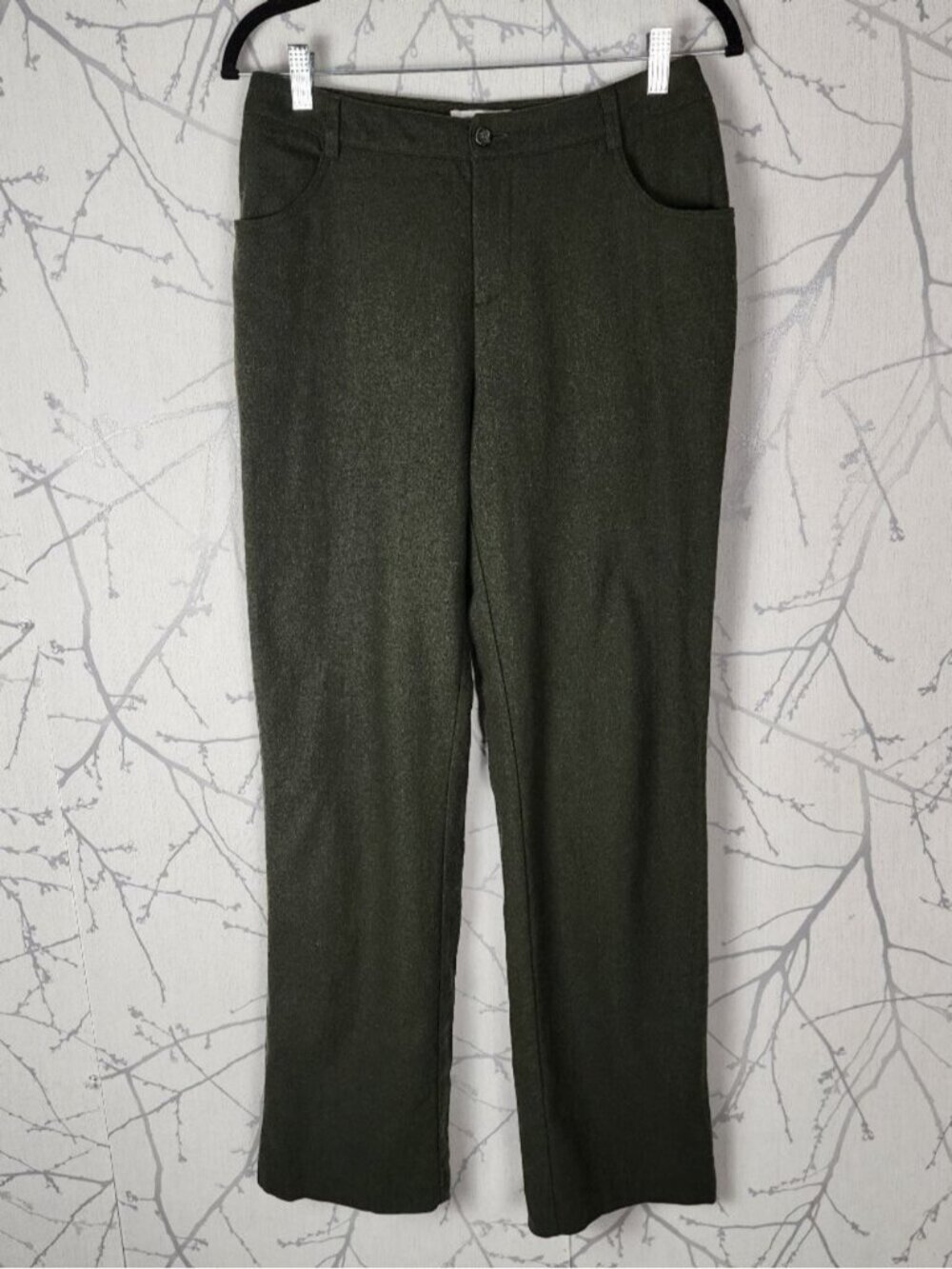 Hugo Buscati Olive Green 65% Wool High Rise Straight Leg Pants